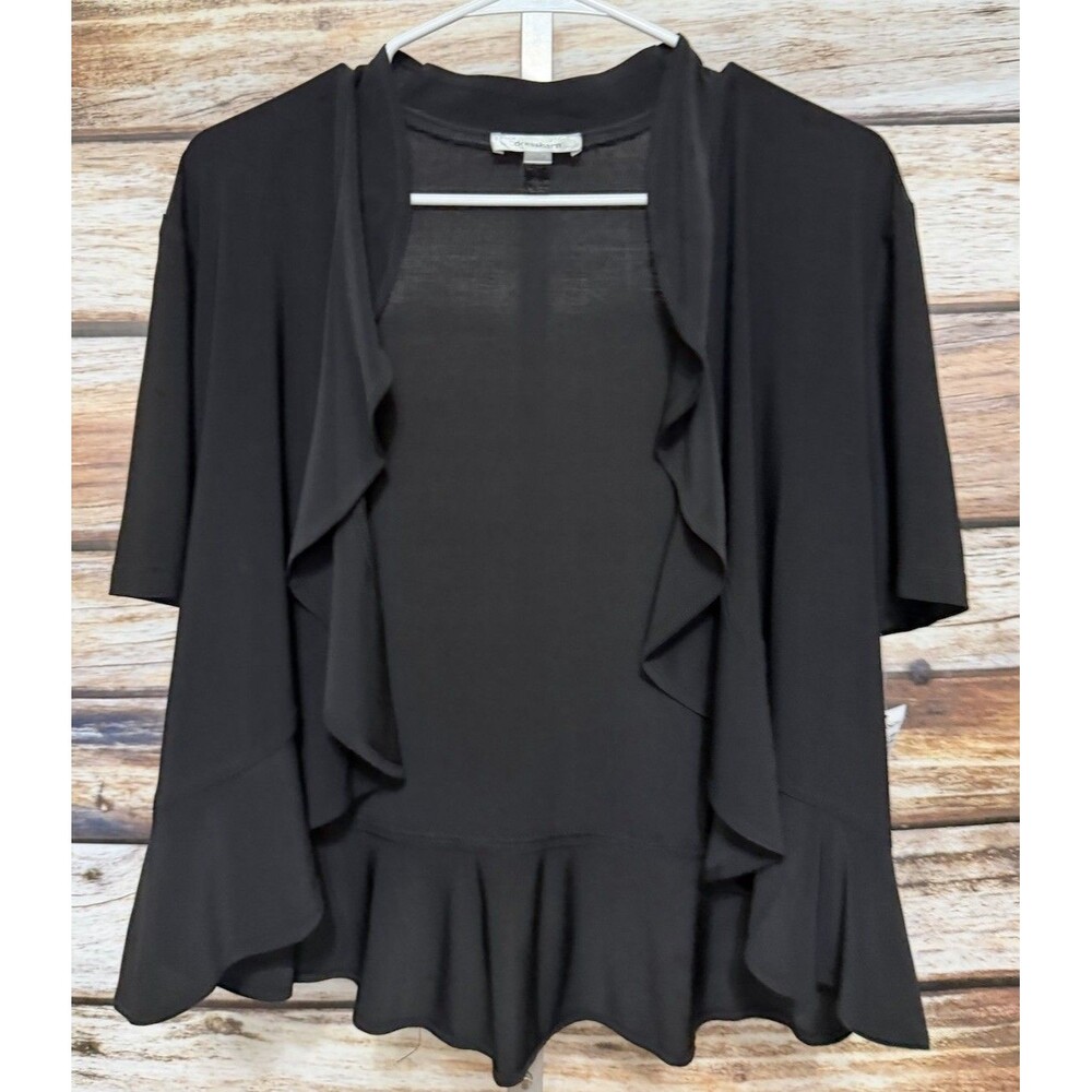 Dressbarn Women’s BLACK Top Open Front Cropped Cardigan 12 Cover Up Casual New